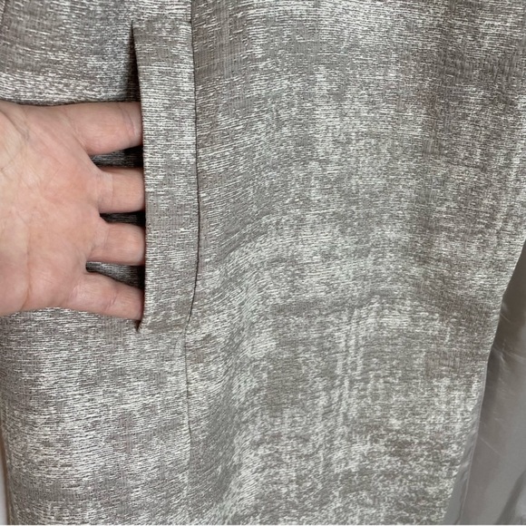 Eileen Fisher Taupe Silver Illusion Jacquard Open Front Long Coat Jacket XL - Picture 7 of 11